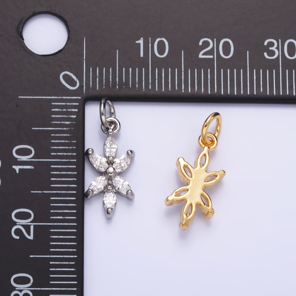 24K Gold Filled Marquise CZ Flower Mini Charm in Gold & Silver | W809 - DLUXCA