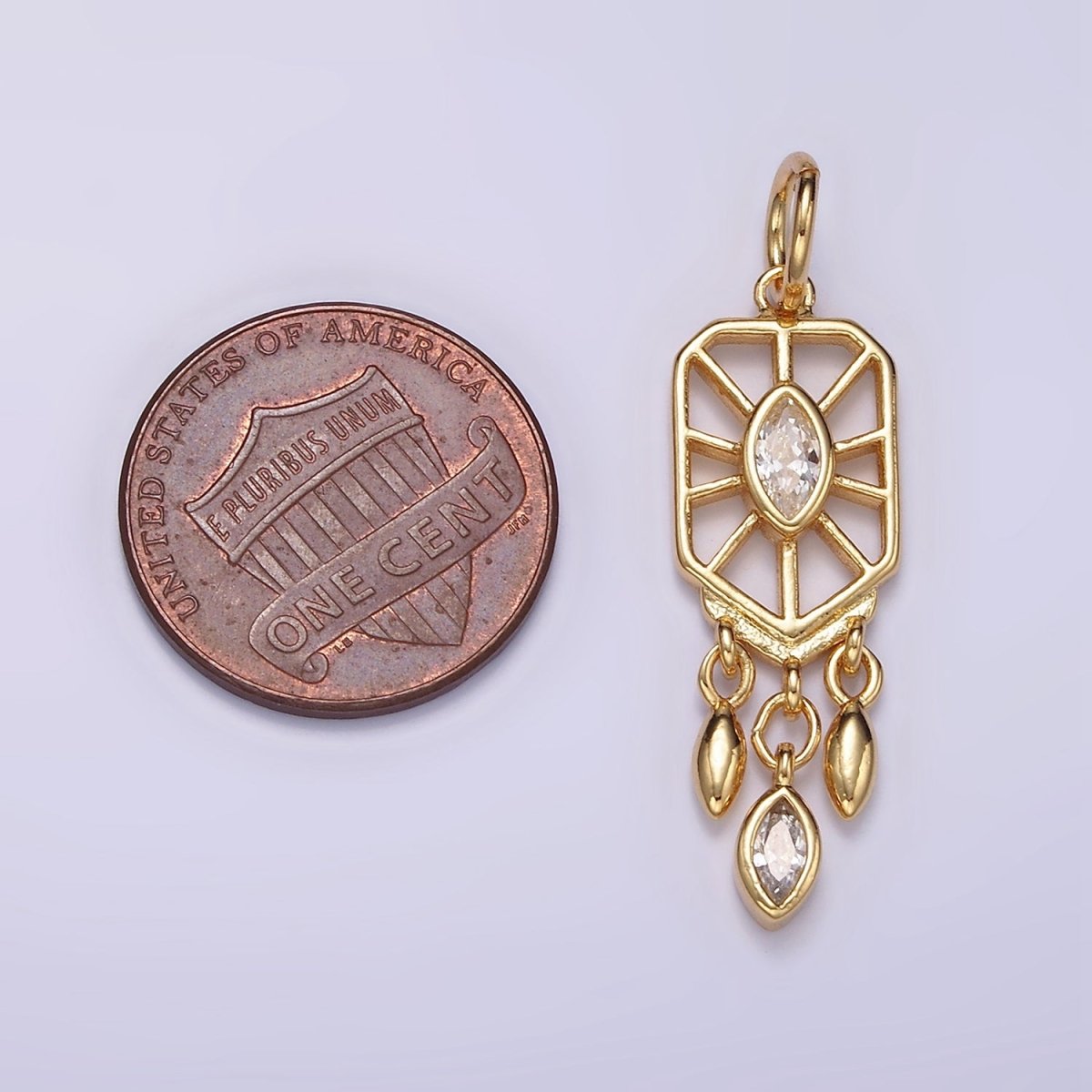 24K Gold Filled Marquise CZ Geometric Triple Sphere Drop Dreamcatcher Charm in Gold & Silver | D288 - DLUXCA