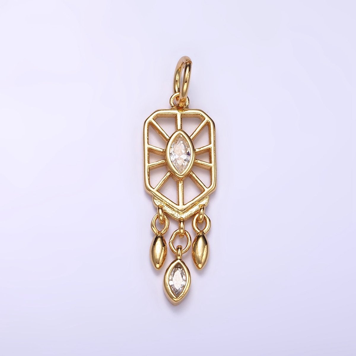 24K Gold Filled Marquise CZ Geometric Triple Sphere Drop Dreamcatcher Charm in Gold & Silver | D288 - DLUXCA