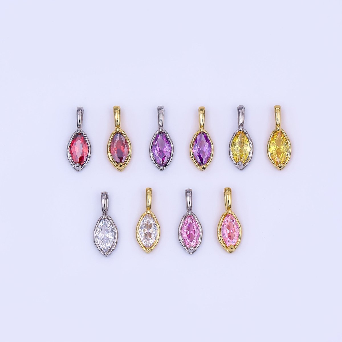 24K Gold Filled Marquise CZ Molten Bezel Pendant in Gold & Silver | AH433 - AH435 - DLUXCA
