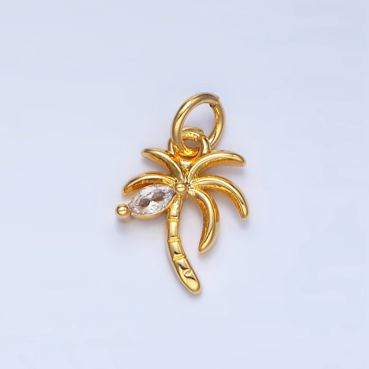 24K Gold Filled Marquise CZ Palm Tree Mini Charm in Gold & Silver | X859 - DLUXCA