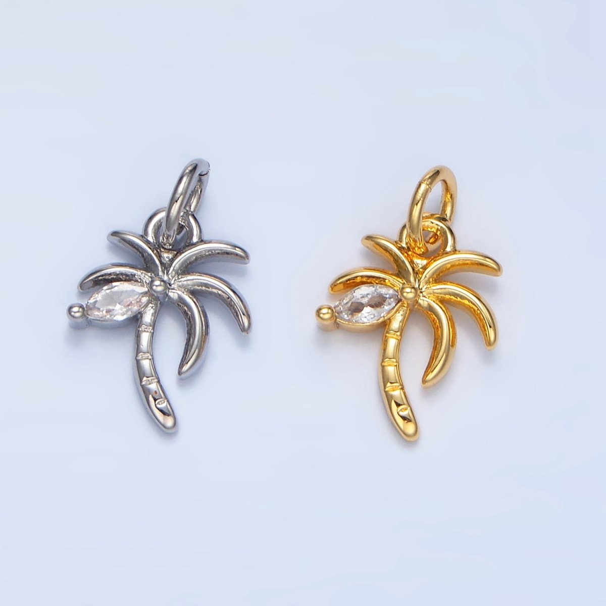 24K Gold Filled Marquise CZ Palm Tree Mini Charm in Gold & Silver | X859 - DLUXCA