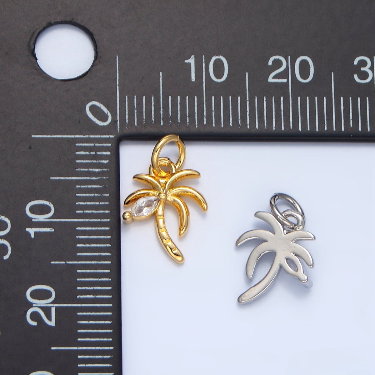 24K Gold Filled Marquise CZ Palm Tree Mini Charm in Gold & Silver | X859 - DLUXCA