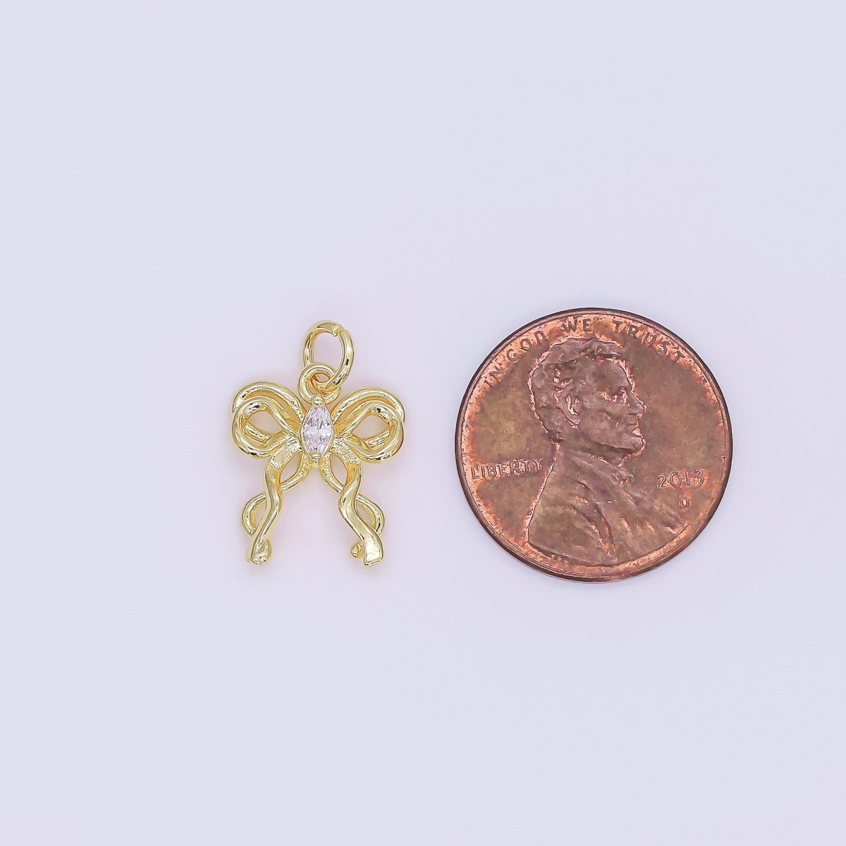24K Gold Filled Marquise CZ Ribbon Bow Mini Charm | AF482 - DLUXCA