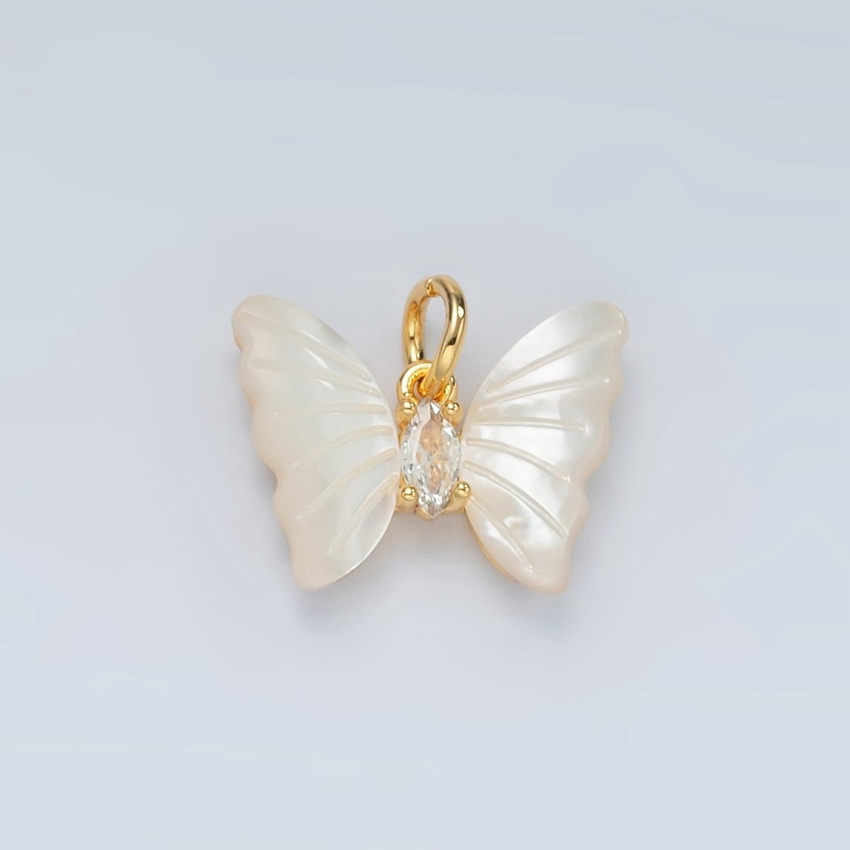 24K Gold Filled Marquise CZ Shell Pearl Butterfly Charm | D666 - DLUXCA