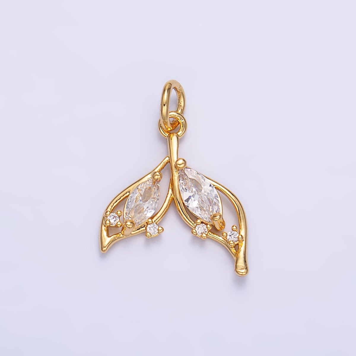 24K Gold Filled Marquise CZ Tail Sea Charm in Gold & Silver | W804 - DLUXCA