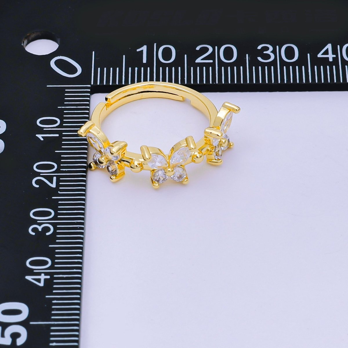 24K Gold Filled Marquise CZ The Trinity Butterfly Animal Adjustable Ring | O - 1451 - DLUXCA
