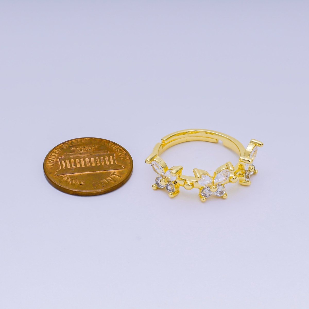 24K Gold Filled Marquise CZ The Trinity Butterfly Animal Adjustable Ring | O - 1451 - DLUXCA