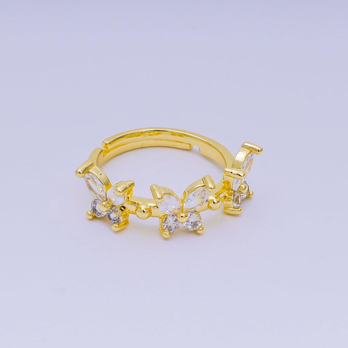 24K Gold Filled Marquise CZ The Trinity Butterfly Animal Adjustable Ring | O - 1451 - DLUXCA