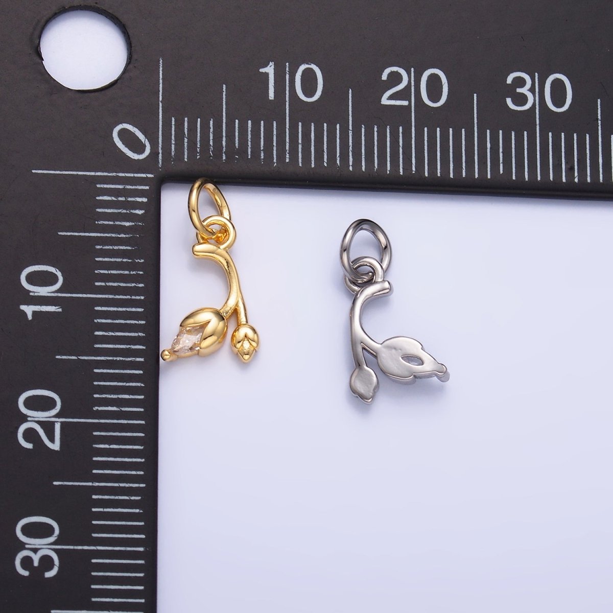 24K Gold Filled Marquise CZ Tulip Flower Mini Charm in Gold 24K Gold Filled Marquise CZ Tulip Flower Mini Charm in Gold