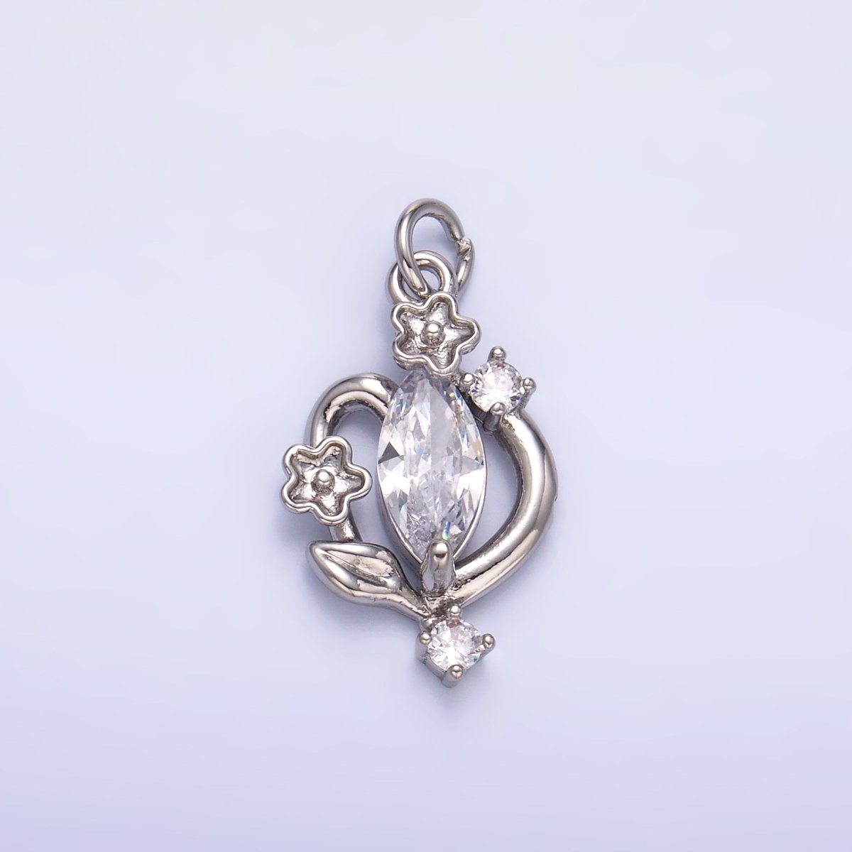 24K Gold Filled Marquise CZ Vine Flower Charm in Gold & Silver | C031 - DLUXCA