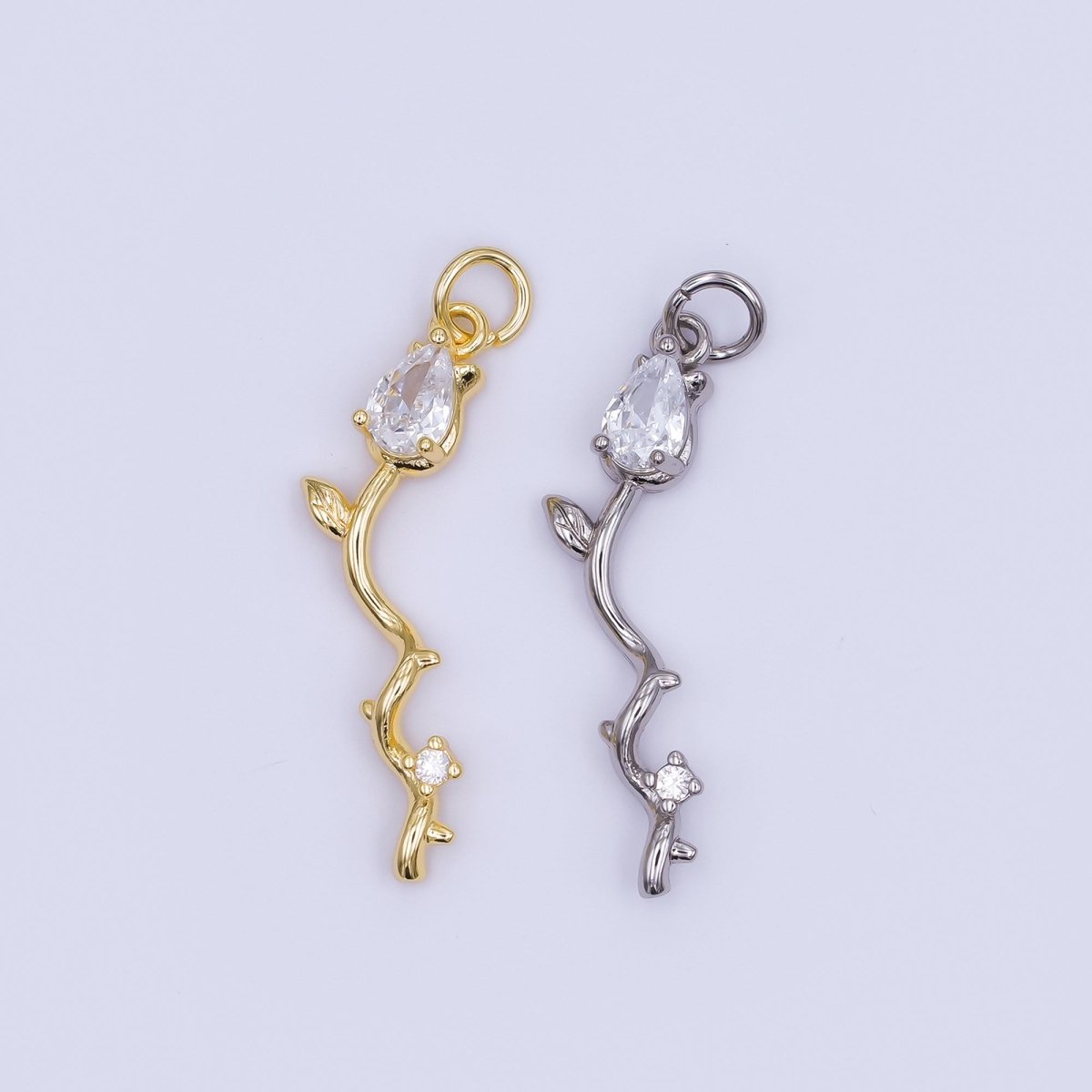 24K Gold Filled Marquise Tulip Flower Wavy Charm in Gold & Silver | AF473 - DLUXCA