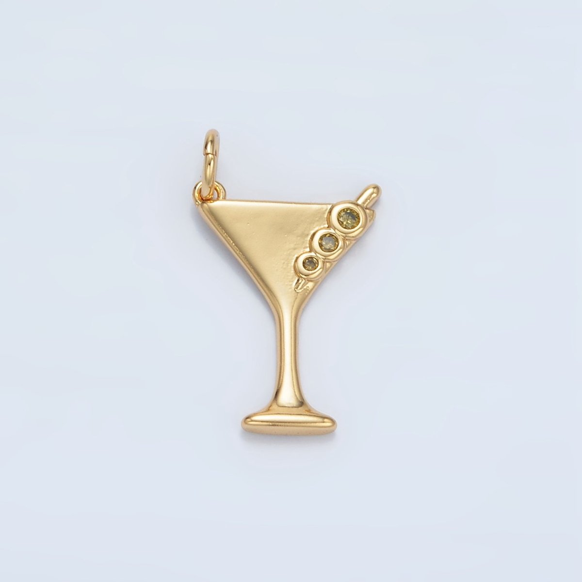 24K Gold Filled Martini Olive Alcohol Drink CZ Mini Charm in Gold & Silver | E311 - DLUXCA