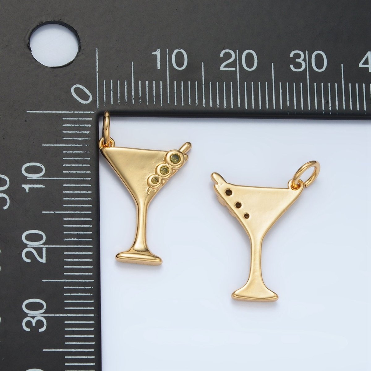 24K Gold Filled Martini Olive Alcohol Drink CZ Mini Charm in Gold & Silver | E311 - DLUXCA