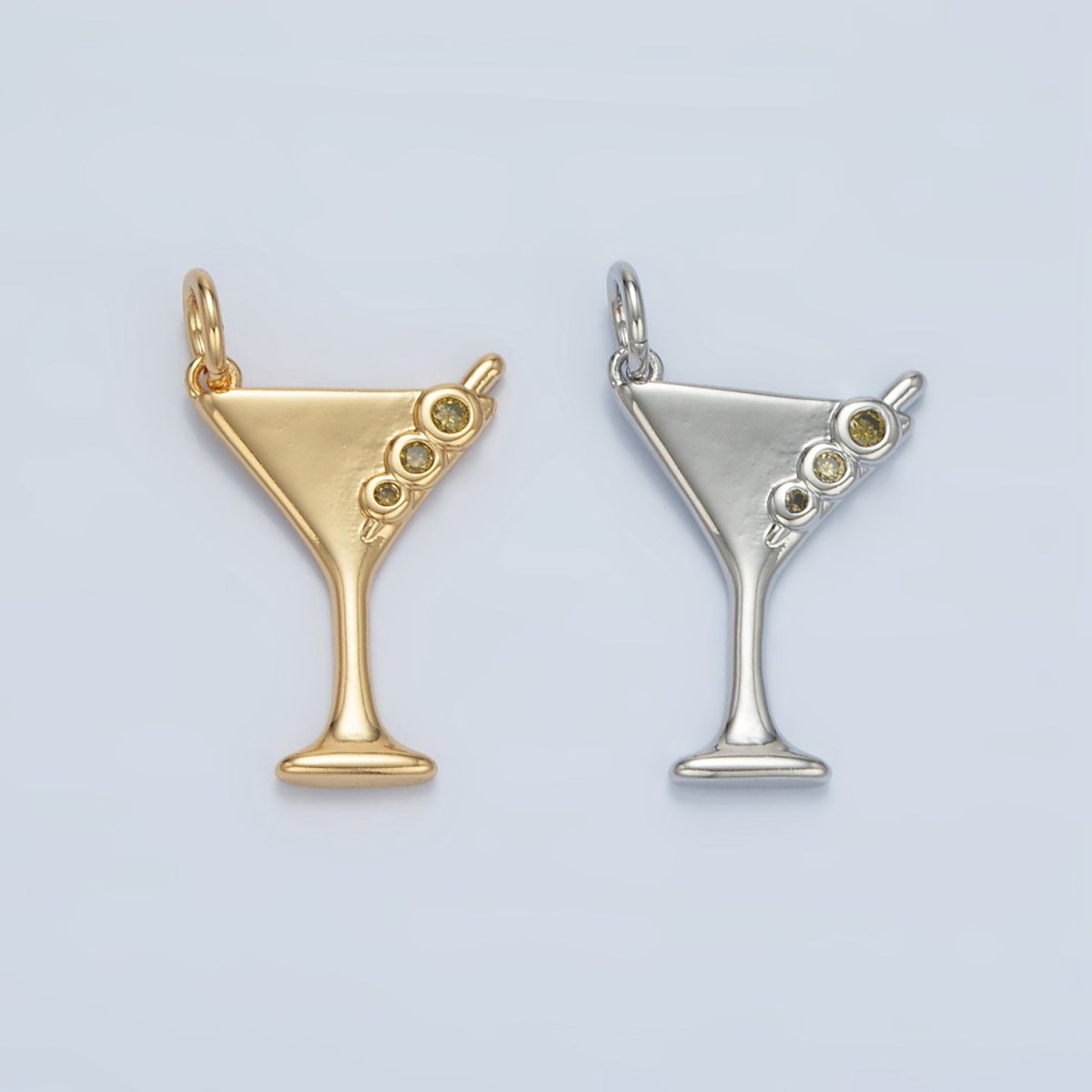 24K Gold Filled Martini Olive Alcohol Drink CZ Mini Charm in Gold & Silver | E311 - DLUXCA