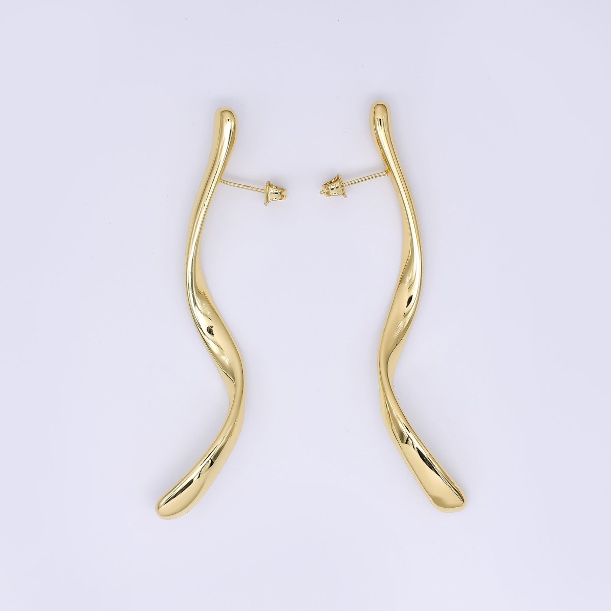 24K Gold Filled Melted Wavy Line Drop Stud Earrings | AJ - 077 - DLUXCA