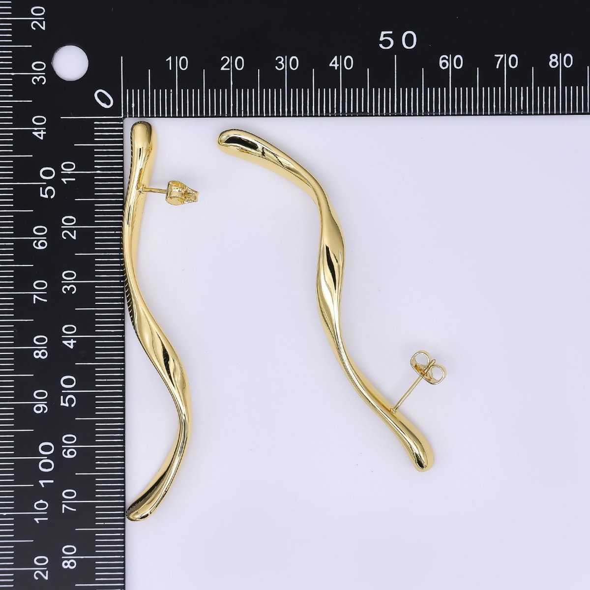 24K Gold Filled Melted Wavy Line Drop Stud Earrings | AJ - 077 - DLUXCA