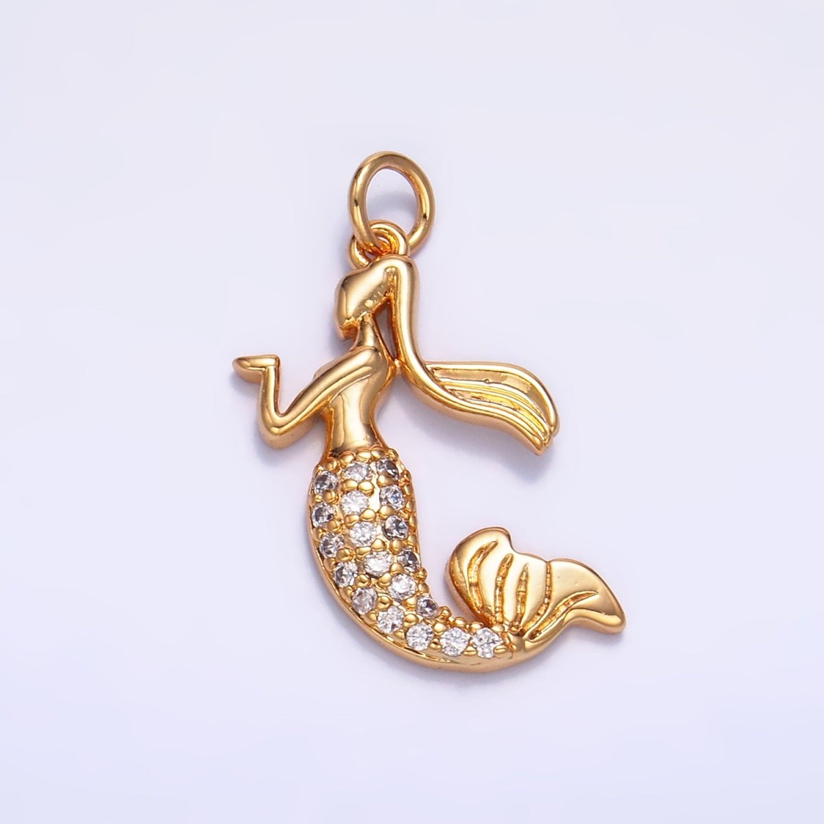 24K Gold Filled Mermaid Micro Paved CZ Sea Charm | W234 - DLUXCA