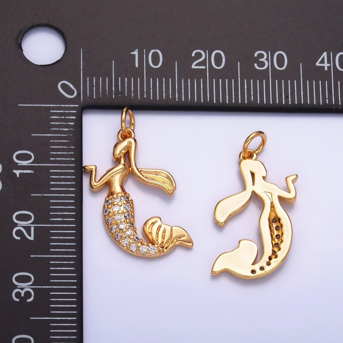 24K Gold Filled Mermaid Micro Paved CZ Sea Charm | W234 - DLUXCA