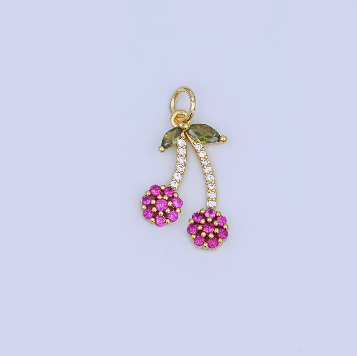 24K Gold Filled Micro Paved Cherry Fruit Charm in Gold & Silver | X113 - DLUXCA