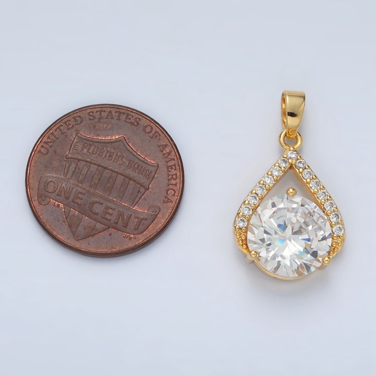 24K Gold Filled Micro Paved Clear CZ Teardrop Shaped Pendant | AA - 1422 - DLUXCA