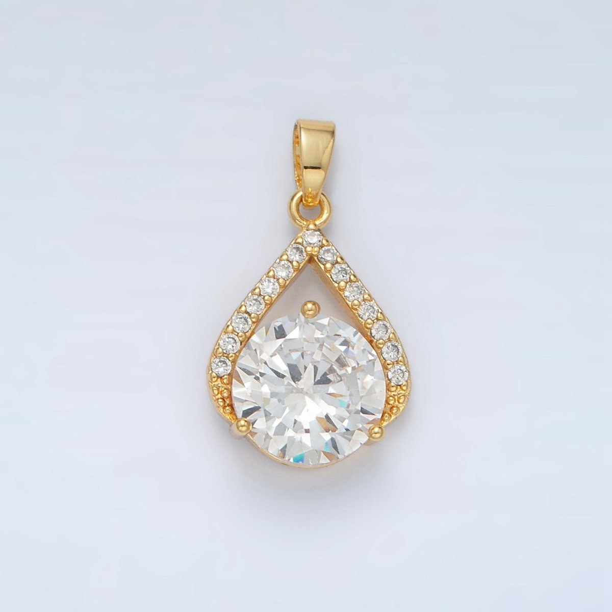 24K Gold Filled Micro Paved Clear CZ Teardrop Shaped Pendant | AA - 1422 - DLUXCA