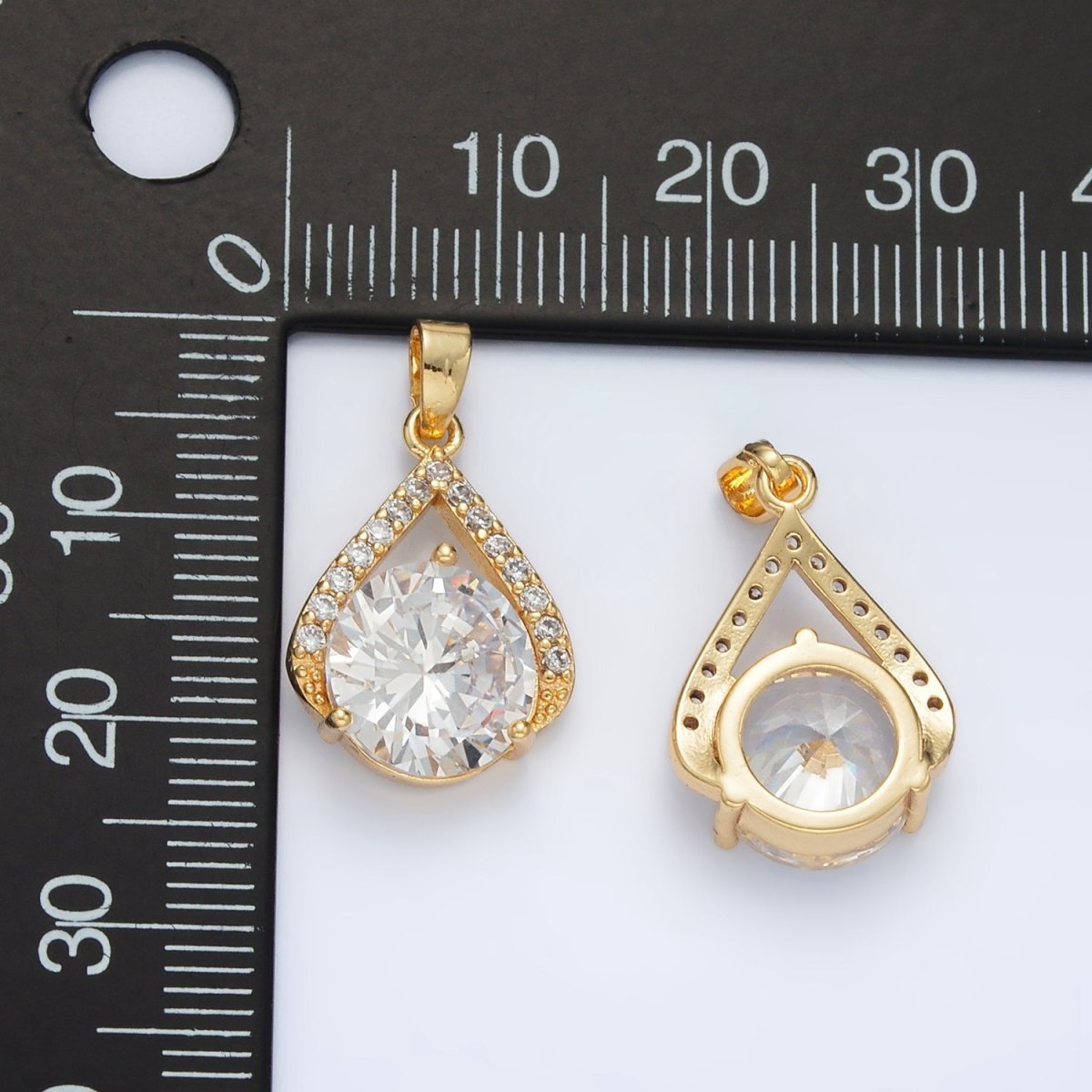 24K Gold Filled Micro Paved Clear CZ Teardrop Shaped Pendant | AA - 1422 - DLUXCA