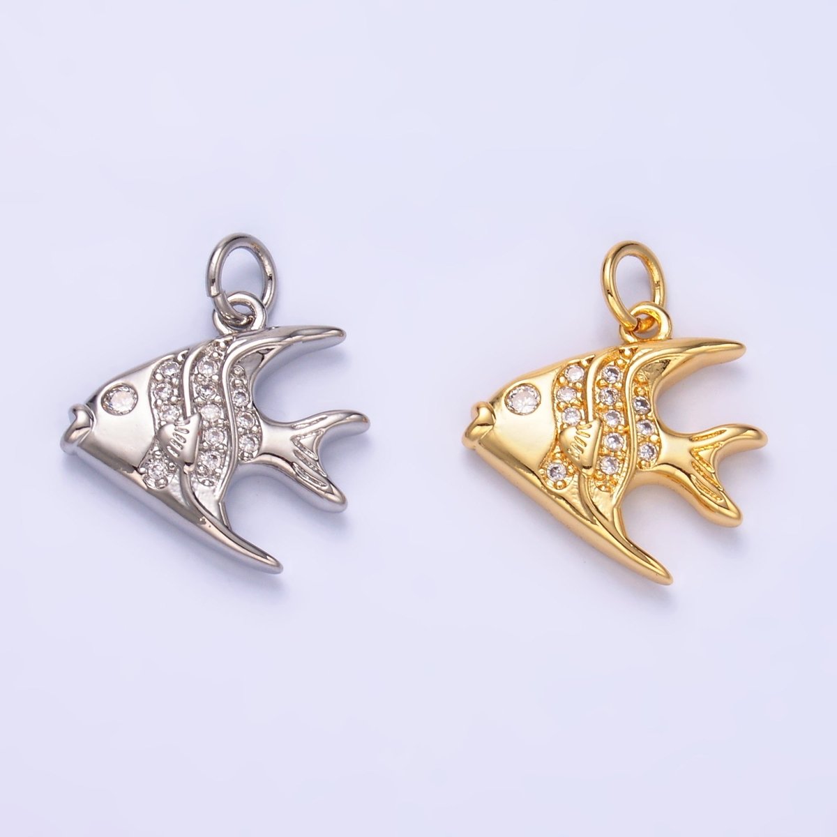 24K Gold Filled Micro Paved CZ Angel Fish Charm in Gold & Silver | W442 - DLUXCA