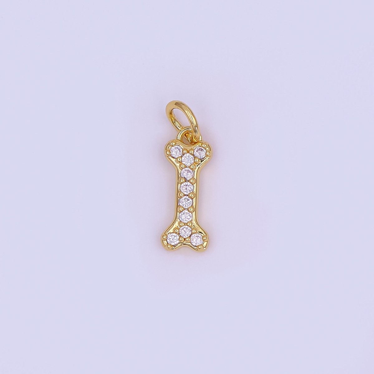 24K Gold Filled Micro Paved CZ Animal Dog Bone Charm in Gold & Silver | N978 - DLUXCA