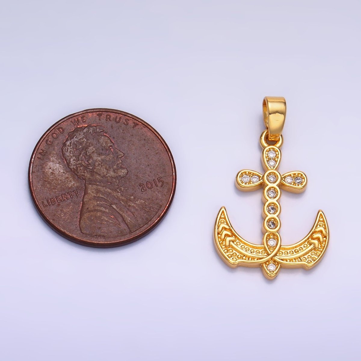 24K Gold Filled Micro Paved CZ Artisan Cross Anchor Pendant | AA1060 - DLUXCA