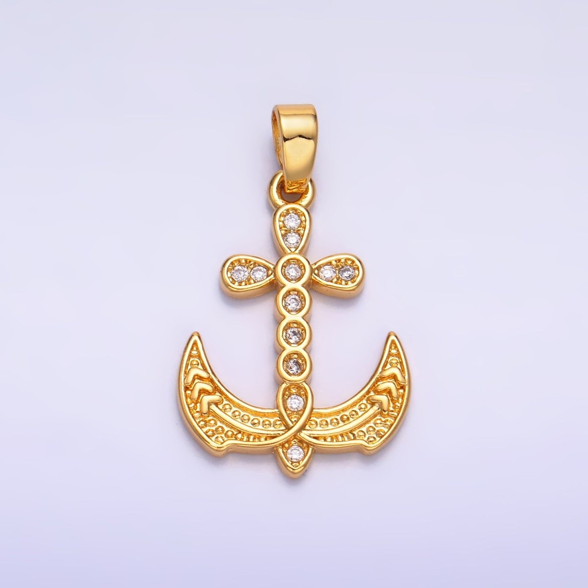 24K Gold Filled Micro Paved CZ Artisan Cross Anchor Pendant | AA1060 - DLUXCA