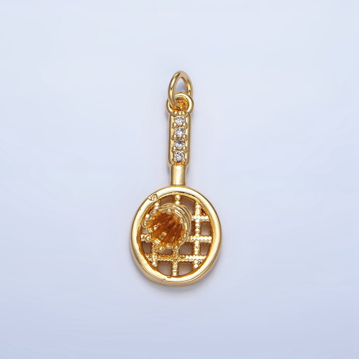 24K Gold Filled Micro Paved CZ Badminton Racket Sports Charm | X894 - DLUXCA