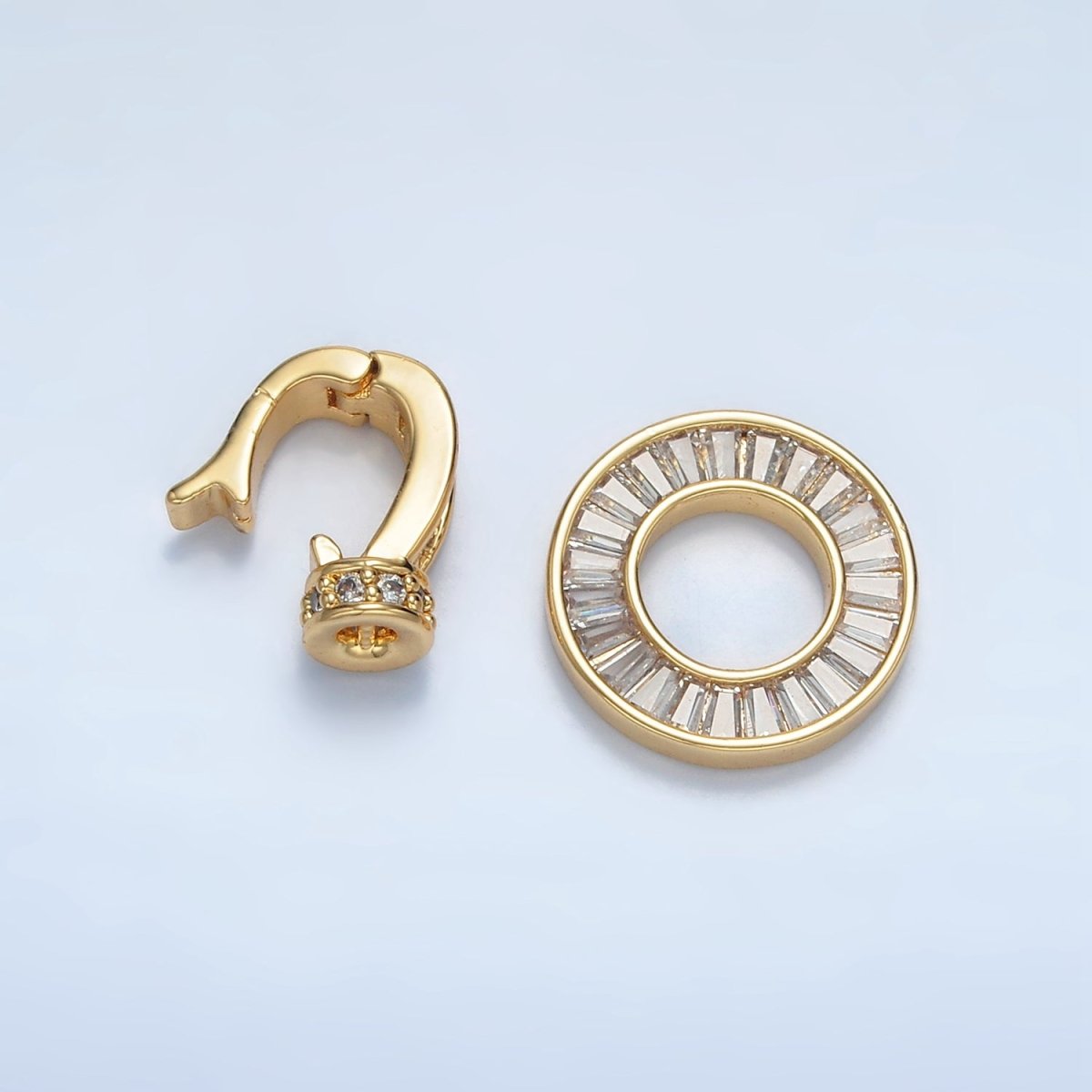 24K Gold Filled Micro Paved CZ Baguette Circular Snap Latch Closure Findings Set | Z874 - DLUXCA