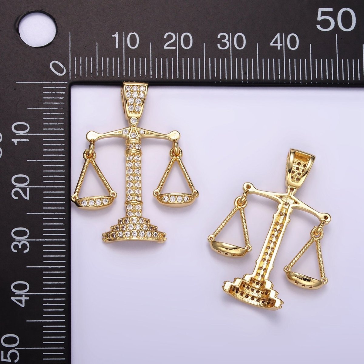 24K Gold Filled Micro Paved CZ Balance Scale of Justice Pendant | AA071 - DLUXCA