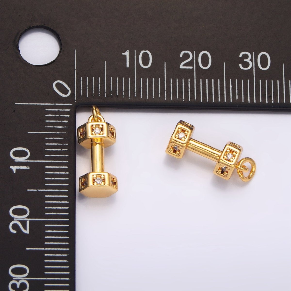 24K Gold Filled Micro Paved CZ Barbell Dumbbell Sports Multidimensional Charm | W097 - DLUXCA