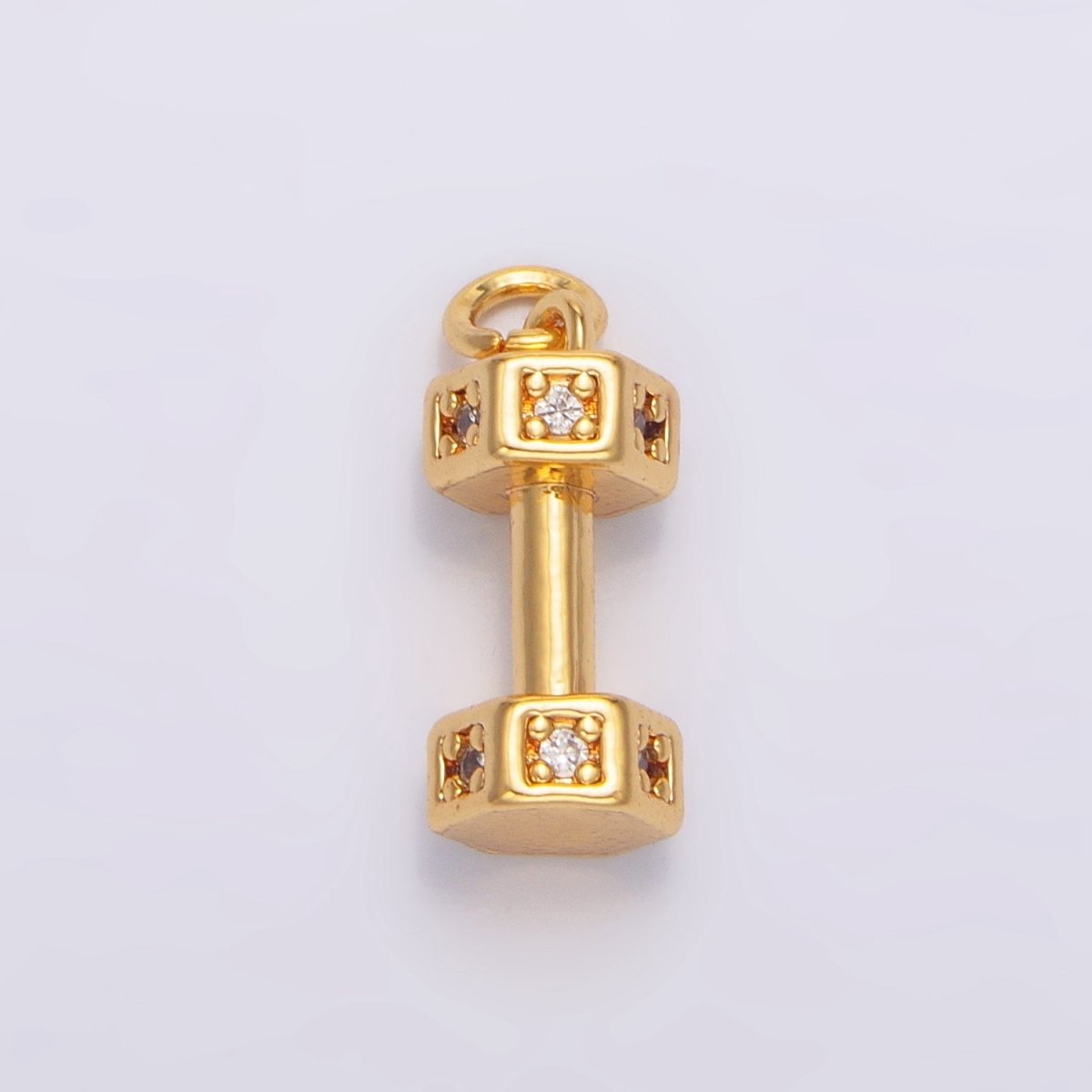 24K Gold Filled Micro Paved CZ Barbell Dumbbell Sports Multidimensional Charm | W097 - DLUXCA