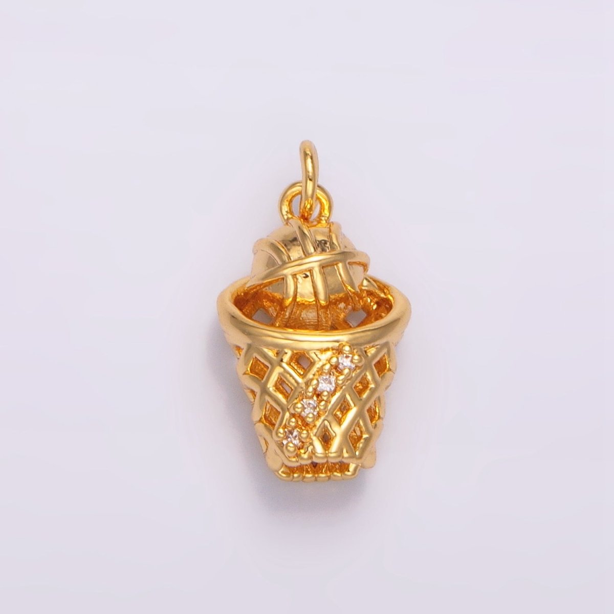 24K Gold Filled Micro Paved CZ Basketball Slam Dunk Sports Charm | W - 095 - DLUXCA