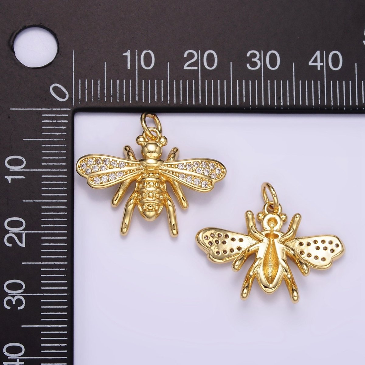 24K Gold Filled Micro Paved CZ Bumble Queen Bee Charm | M130 - DLUXCA