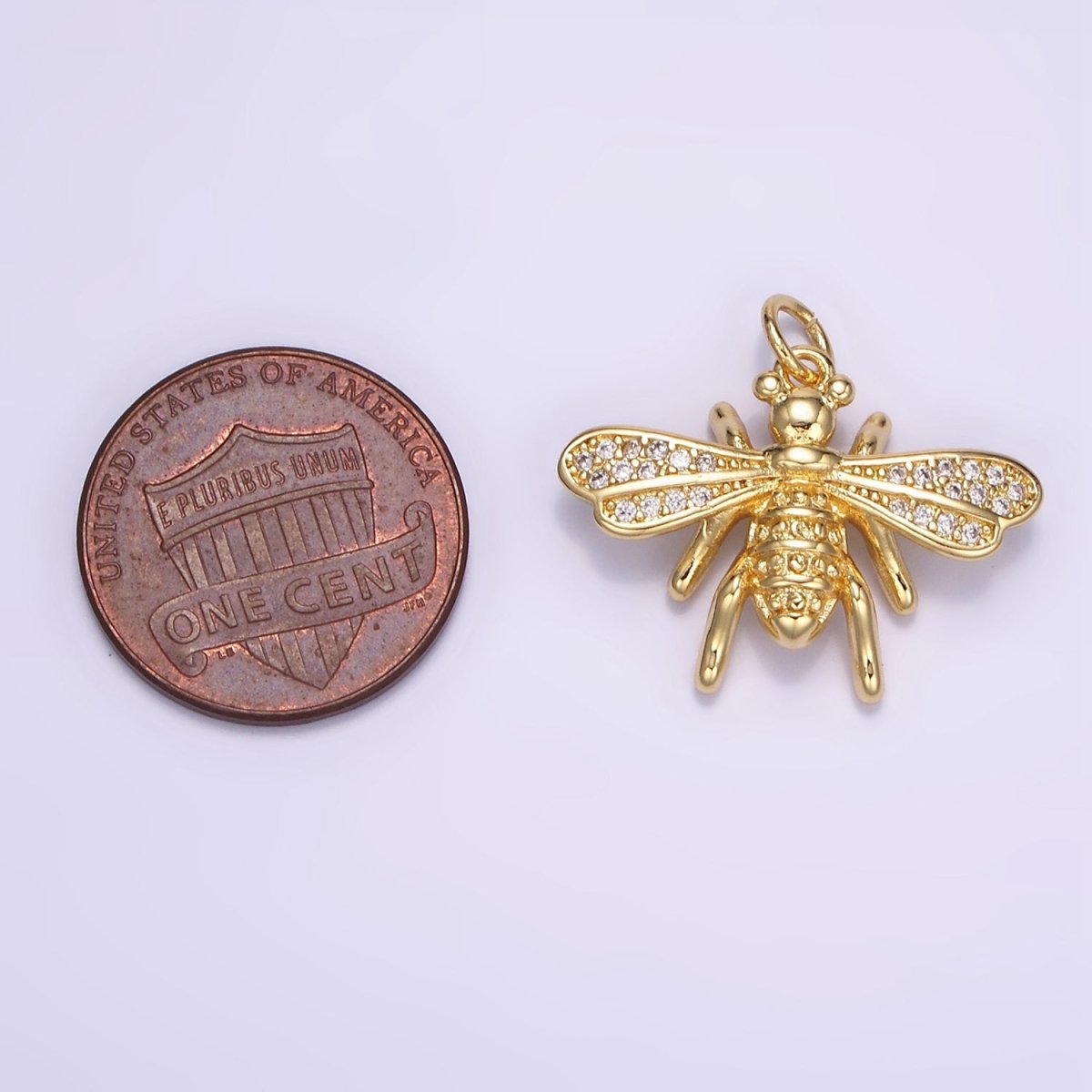 24K Gold Filled Micro Paved CZ Bumble Queen Bee Charm | M130 - DLUXCA