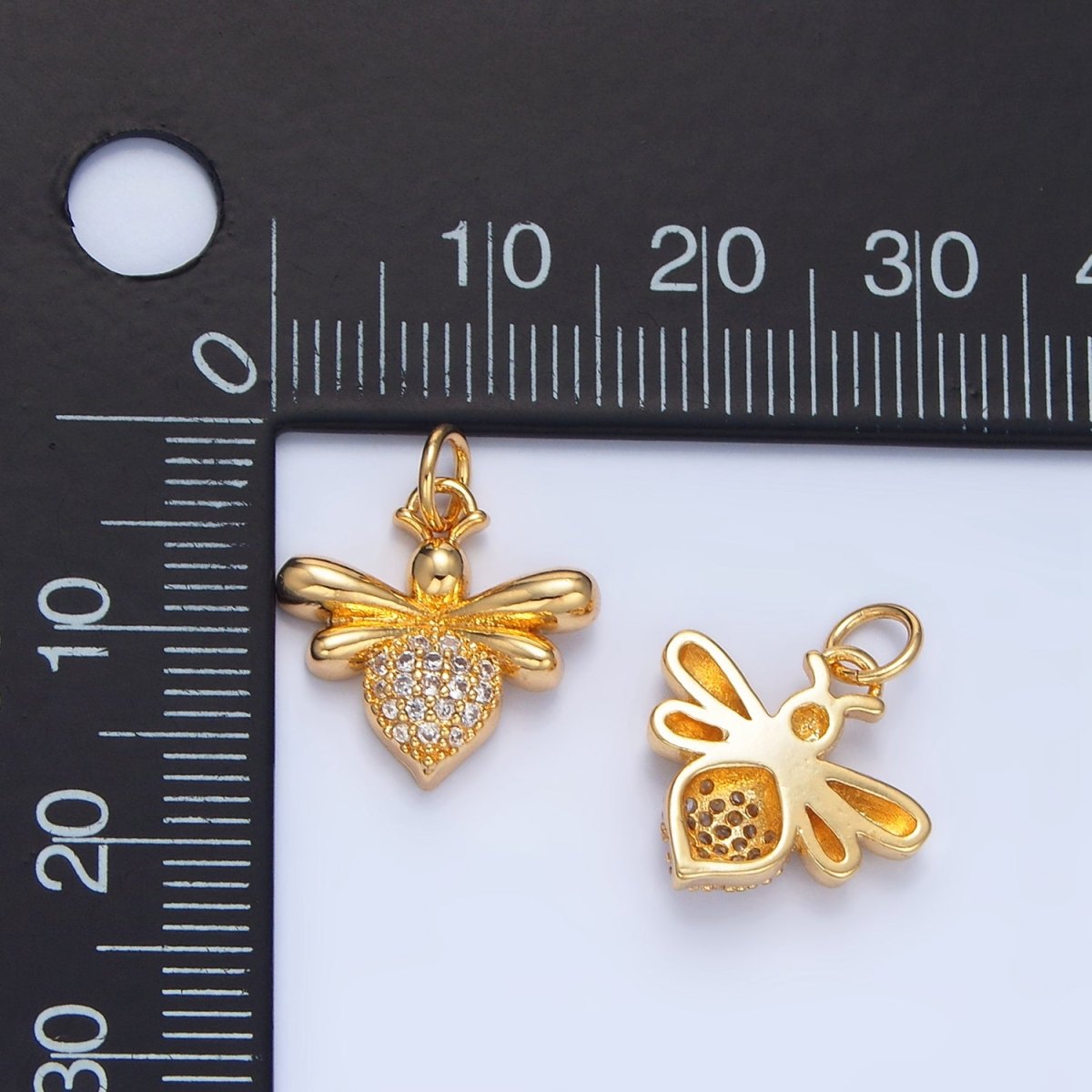 24K Gold Filled Micro Paved CZ Bumble Queen Bee Insect Charm | X872 - DLUXCA