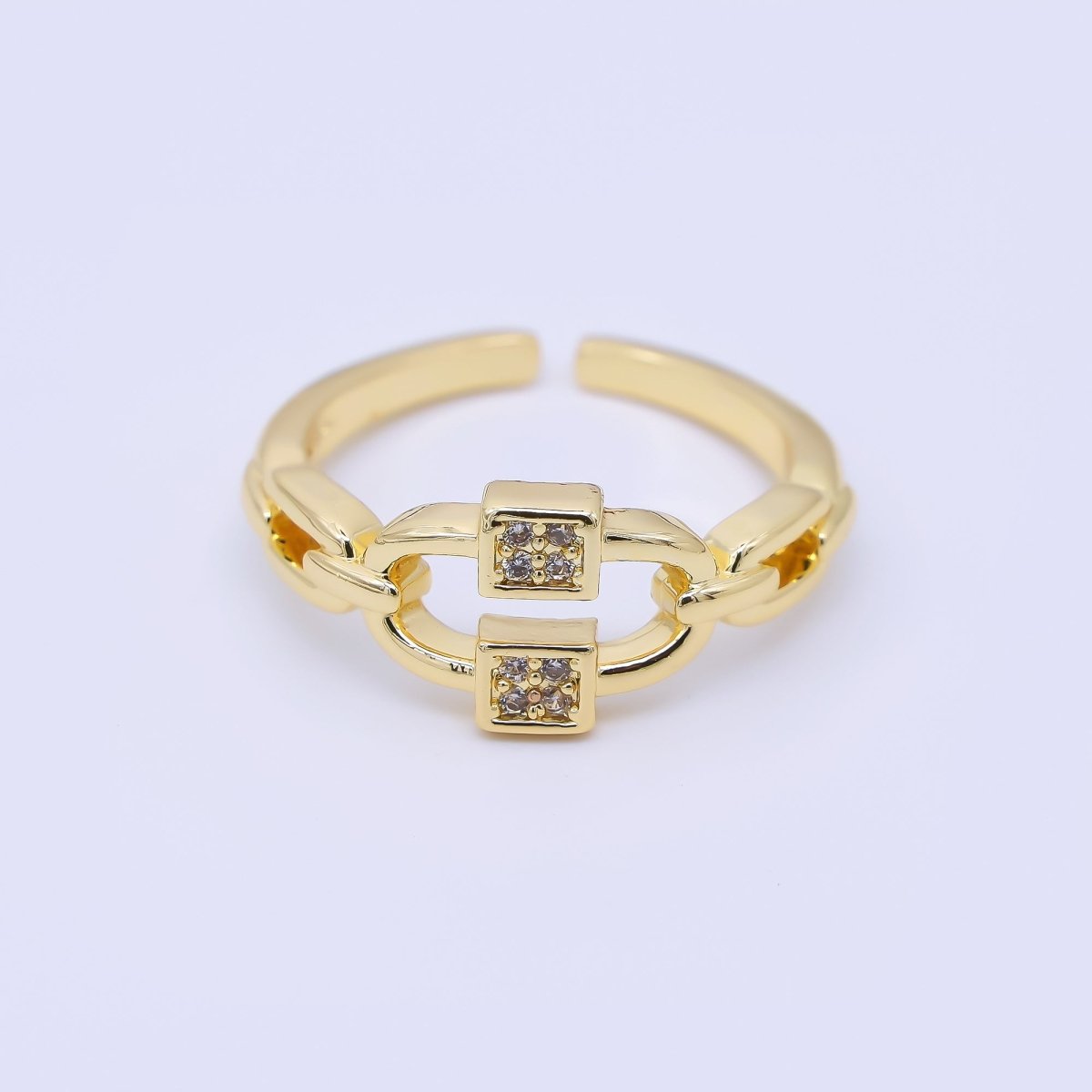 24K Gold Filled Micro Paved CZ Cable Chain Adjustable Ring | O1183 - DLUXCA