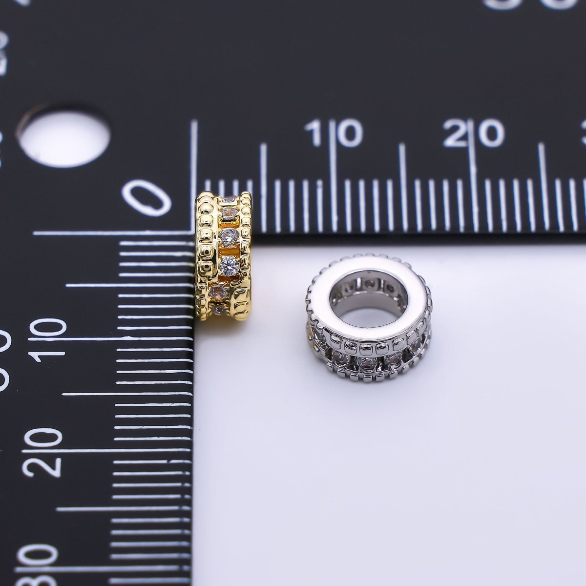 24K Gold Filled Micro Paved CZ Car Tires - Rondelle Hole Bead Spacer | B - 069 - DLUXCA