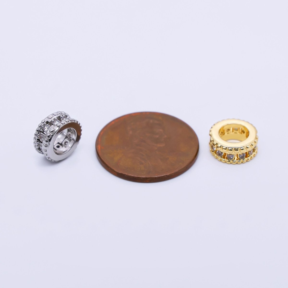 24K Gold Filled Micro Paved CZ Car Tires - Rondelle Hole Bead Spacer | B - 069 - DLUXCA