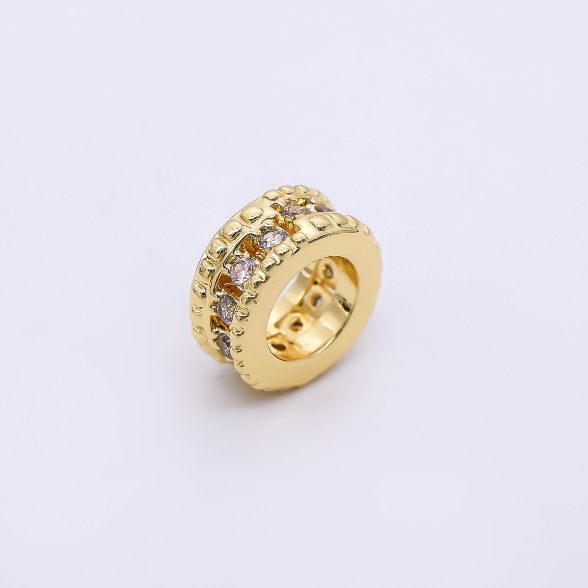24K Gold Filled Micro Paved CZ Car Tires - Rondelle Hole Bead Spacer | B - 069 - DLUXCA