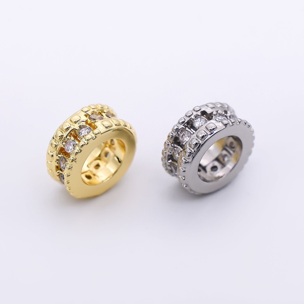 24K Gold Filled Micro Paved CZ Car Tires - Rondelle Hole Bead Spacer | B - 069 - DLUXCA