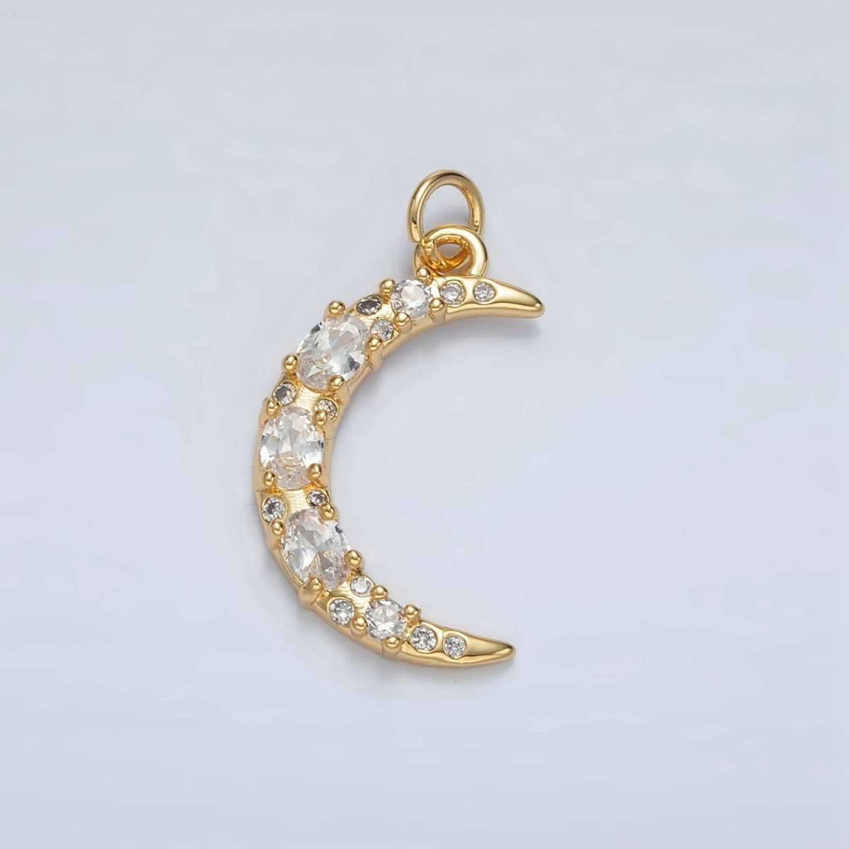 24K Gold Filled Micro Paved CZ Celestial Crescent Moon Charm | D - 804 - DLUXCA