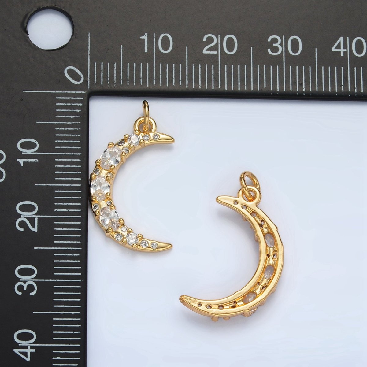 24K Gold Filled Micro Paved CZ Celestial Crescent Moon Charm | D - 804 - DLUXCA