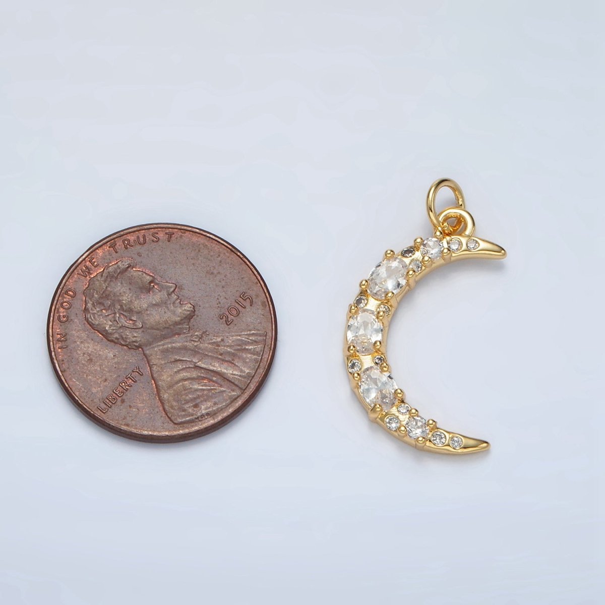 24K Gold Filled Micro Paved CZ Celestial Crescent Moon Charm | D - 804 - DLUXCA