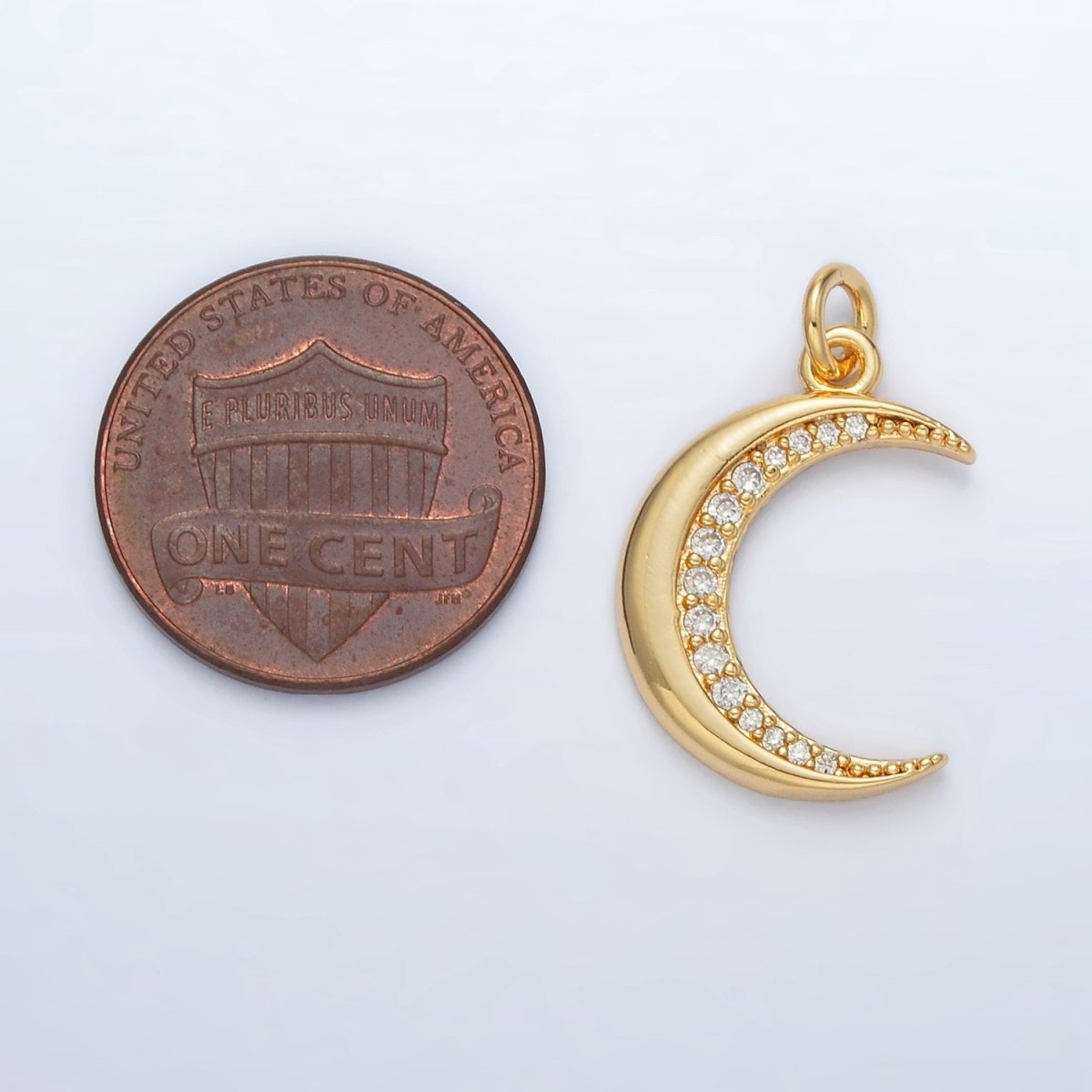 24K Gold Filled Micro Paved CZ Celestial Crescent Moon Charm | D901 - DLUXCA