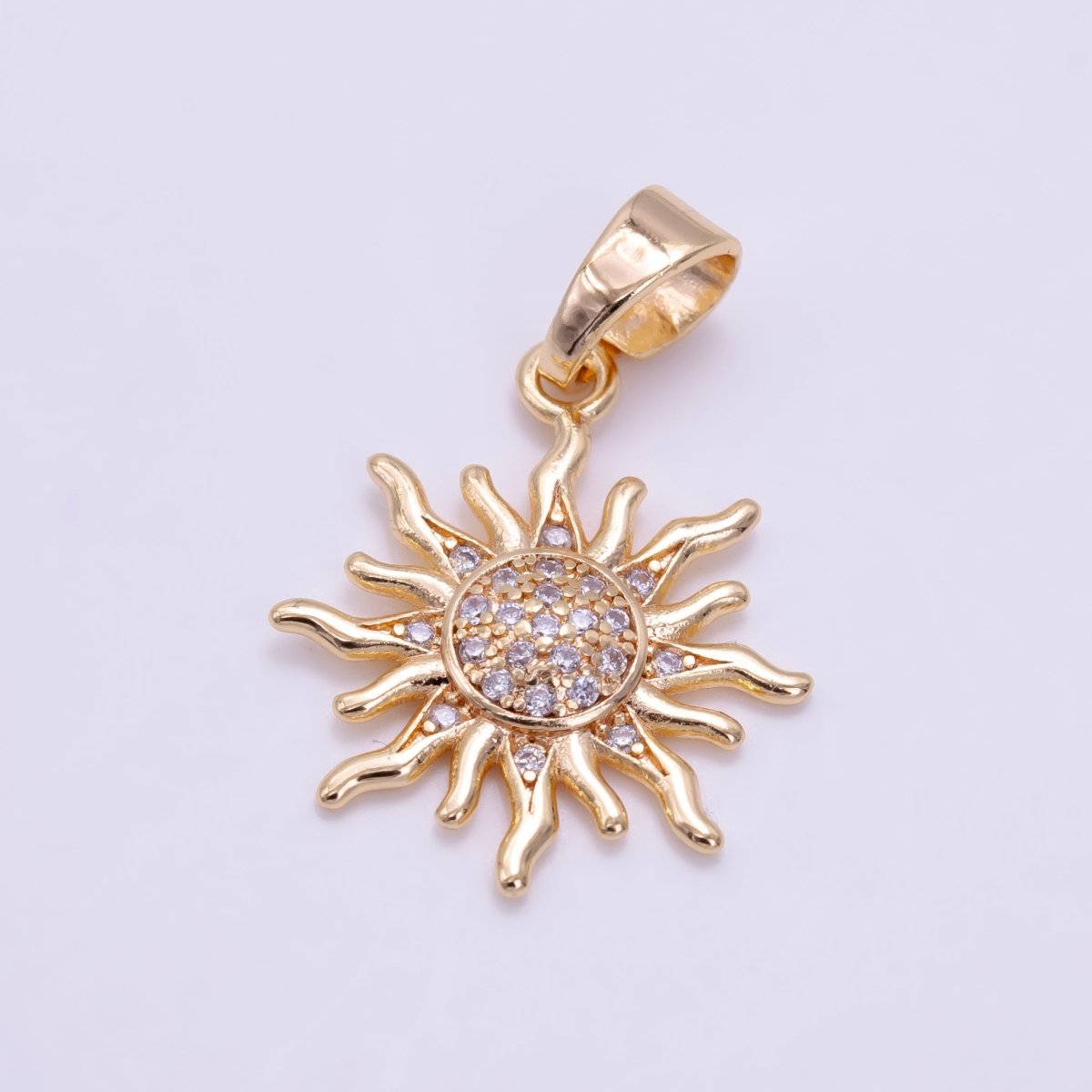 24K Gold Filled Micro Paved CZ Celestial Sun Pendant in Gold & Rose Gold | H539 - DLUXCA